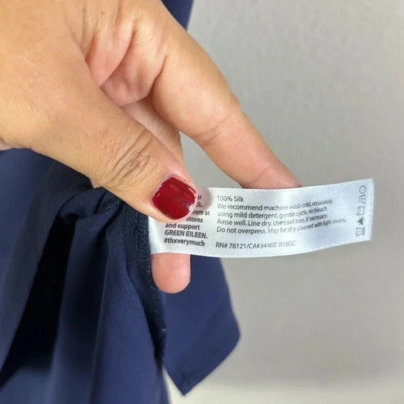 Eileen Fisher 100% Silk Georgette Crepe Ballet Neck Long Tank Tunic navy blue XS - Picture 4 of 8